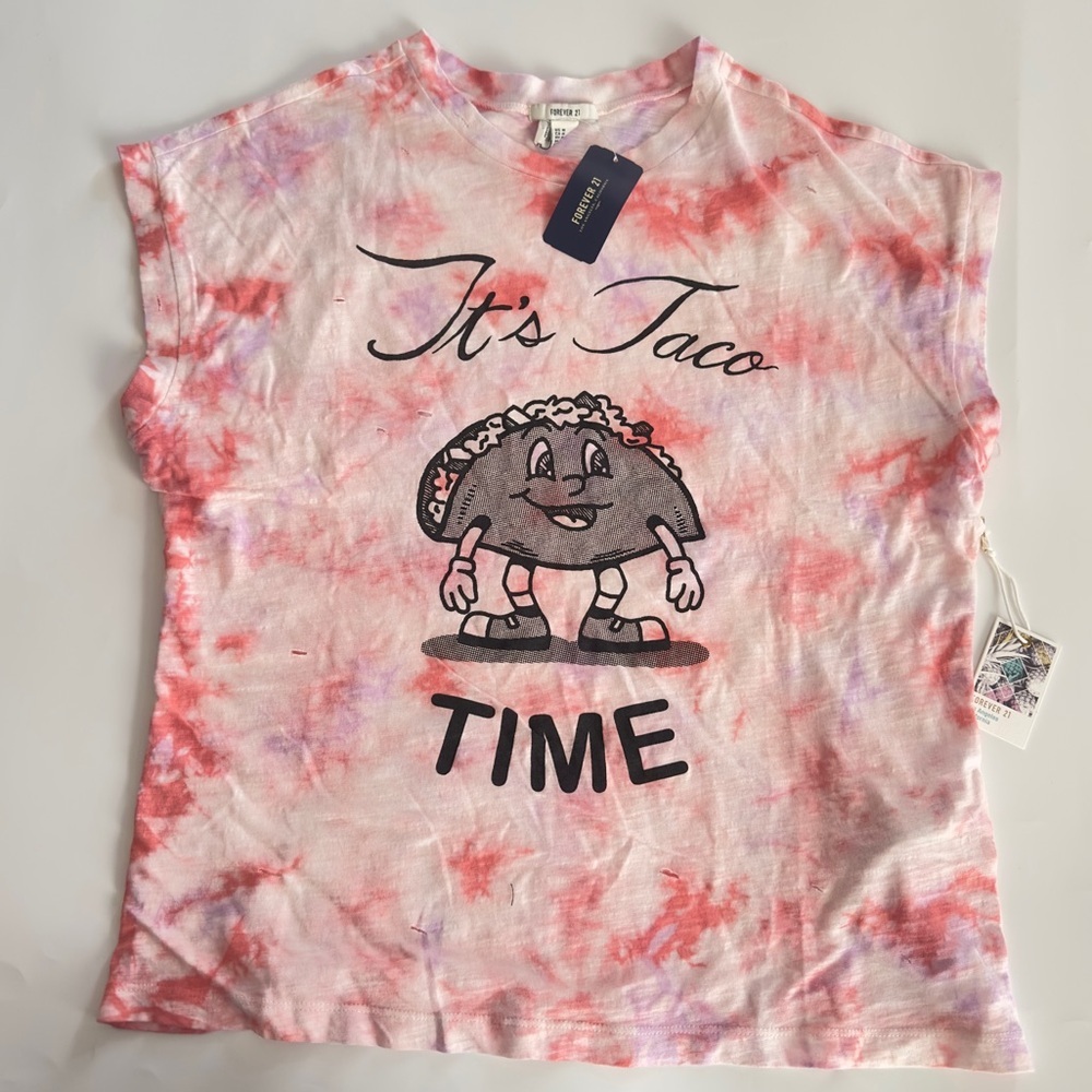 Forever 21 "It's Taco Time" Graphic Tie-Dye T-Shirt Women's Pink/Purple Medium